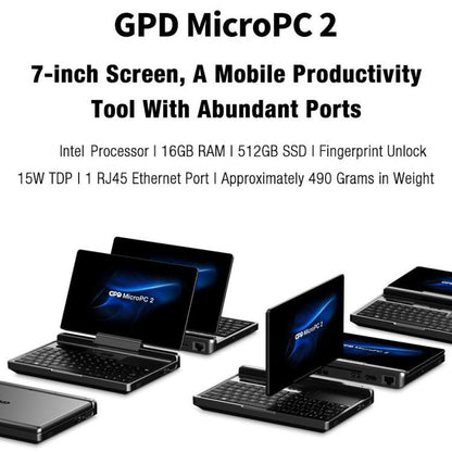 GPD MicroPC 2 Handheld Gaming PC, 16GB+512GB, 7 inch Windows 11 Pro Intel Core i3-N300, AU Plug - Pocket Console by GPD | Online Shopping UK | buy2fix