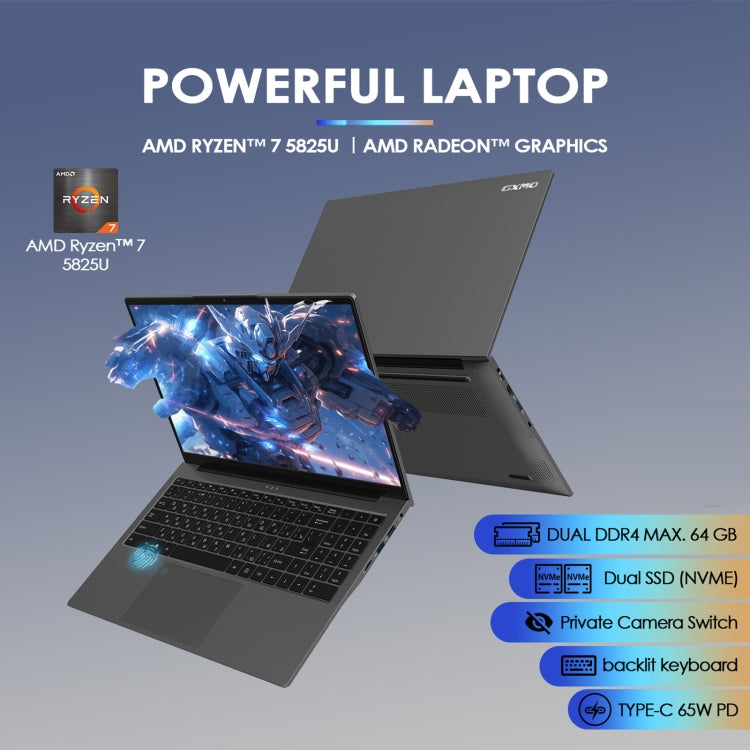 GXMO G156 15.6 inch Laptop, 16GB+512GB, Windows 11 AMD Ryzen 7 5825U Octa Core, Support Fingerprint Unlock, US Plug - Others by GXMO | Online Shopping UK | buy2fix