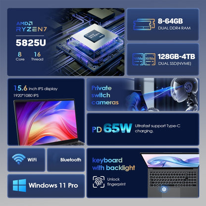 GXMO G156 15.6 inch Laptop, 16GB+512GB, Windows 11 AMD Ryzen 7 5825U Octa Core, Support Fingerprint Unlock, EU Plug - Others by GXMO | Online Shopping UK | buy2fix