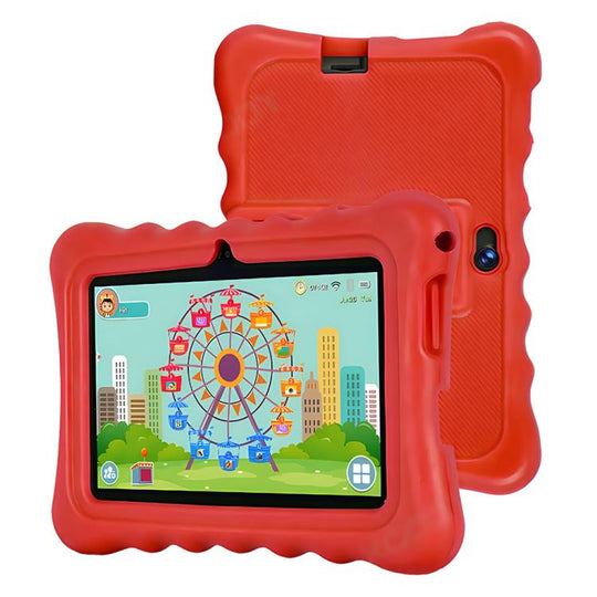 BDF T7 7 inch WiFi Kids Tablet PC with Silicone Case, 3GB+32GB, Android 13.0 MTK6735 Quad Core CPU, US Plug (Red)