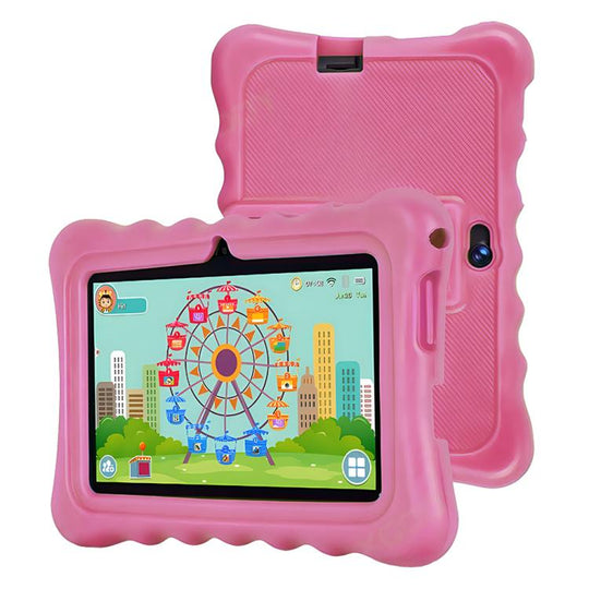 BDF T7 7 inch WiFi Kids Tablet PC with Silicone Case, 4GB+64GB, Android 13.0 MTK6735 Quad Core CPU, US Plug (Pink)