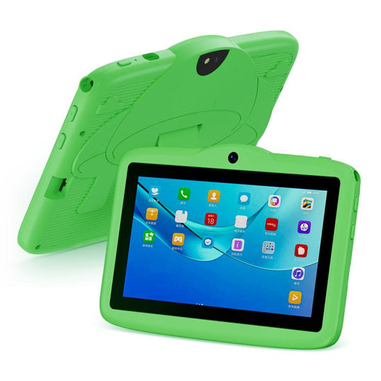 BDF 7 inch WiFi Kids Tablet PC with Mushroom Silicone Case, 4GB+64GB, Android 13.0 MTK6735 Quad Core CPU, US Plug (Green)