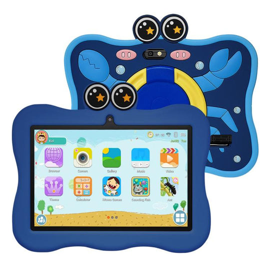 BDF 7 inch WiFi Kids Tablet PC with Crab Silicone Case, 4GB+64GB, Android 13.0 MTK6735 Quad Core CPU, US Plug (Blue)
