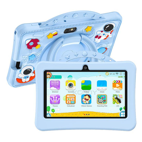 BDF 7 inch WiFi Kids Tablet PC with Portable Astronaut Silicone Case, 3GB+32GB, Android 13.0 MTK6735 Quad Core CPU, US Plug (Blue)