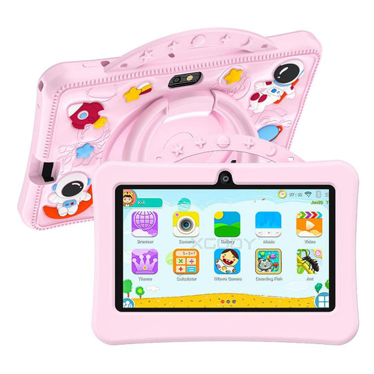 BDF 7 inch WiFi Kids Tablet PC with Portable Astronaut Silicone Case, 4GB+64GB, Android 13.0 MTK6735 Quad Core CPU, US Plug (Pink)