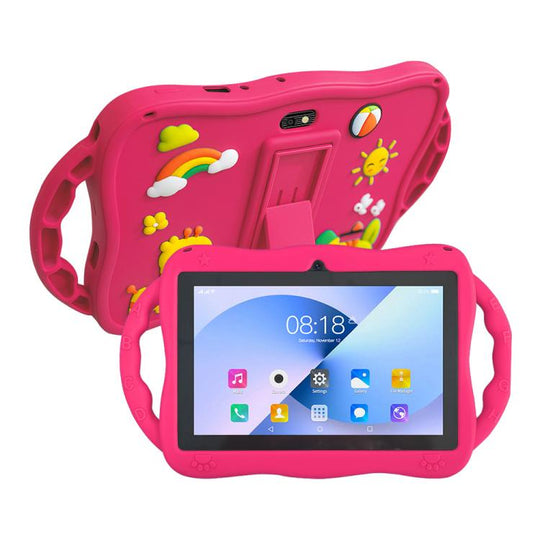 BDF 7 inch WiFi Kids Tablet PC with Giraffe Silicone Case, 3GB+32GB, Android 13.0 MTK6735 Quad Core CPU, US Plug (Pink)