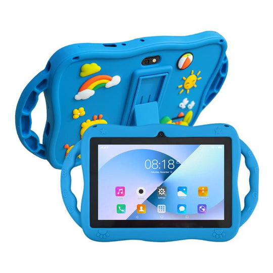 BDF 7 inch WiFi Kids Tablet PC with Giraffe Silicone Case, 4GB+64GB, Android 13.0 MTK6735 Quad Core CPU, US Plug (Blue)