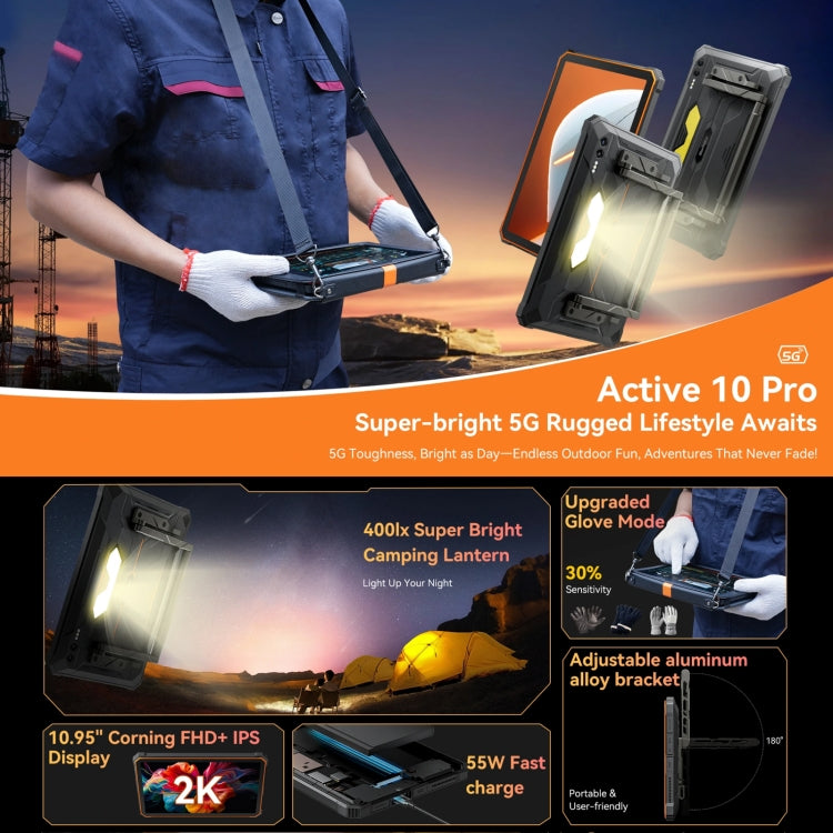 Blackview Active 10 Pro 5G Rugged Tablet, 12GB+256GB, 10.95 inch Android 14 Dimensity 7300 Octa Core, Global Version with Google Play (Orange) - Blackview by Blackview | Online Shopping UK | buy2fix