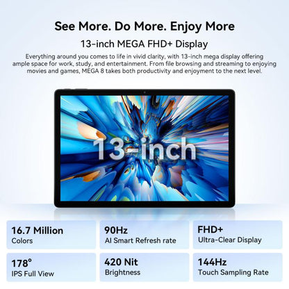 Blackview MEGA 8 Tablet PC, 12GB+256GB, 13 inch Android 15 Unisoc Tiger T620 Octa Core, Network: 4G, Global Version with Google Play (Black) - Blackview by Blackview | Online Shopping UK | buy2fix