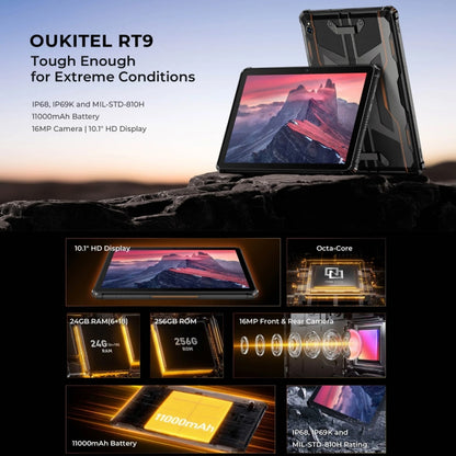 OUKITEL RT9 4G Network IP68/IP69K Rugged Tablet, 6GB+256GB, 11 inch Android 14 Unisoc T606 Octa-Core Support Dual SIM, EU Plug (Black) - Other by OUKITEL | Online Shopping UK | buy2fix