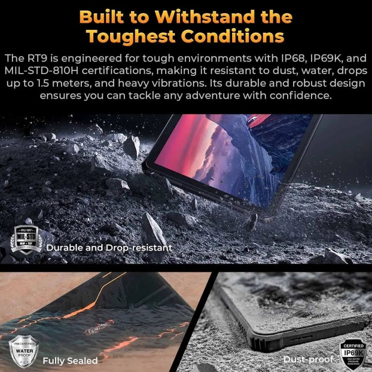OUKITEL RT9 4G Network IP68/IP69K Rugged Tablet, 6GB+256GB, 11 inch Android 14 Unisoc T606 Octa-Core Support Dual SIM, EU Plug (Black) - Other by OUKITEL | Online Shopping UK | buy2fix