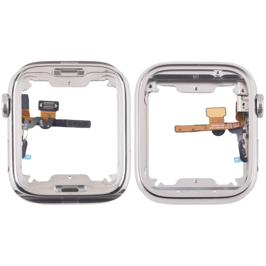 For Apple Watch Series 7 / 8 / 9 41mm LTE Stainless Steel Middle Frame Bezel Plate with Crown Spin Axis Flex Cable (Silver) by buy2fix