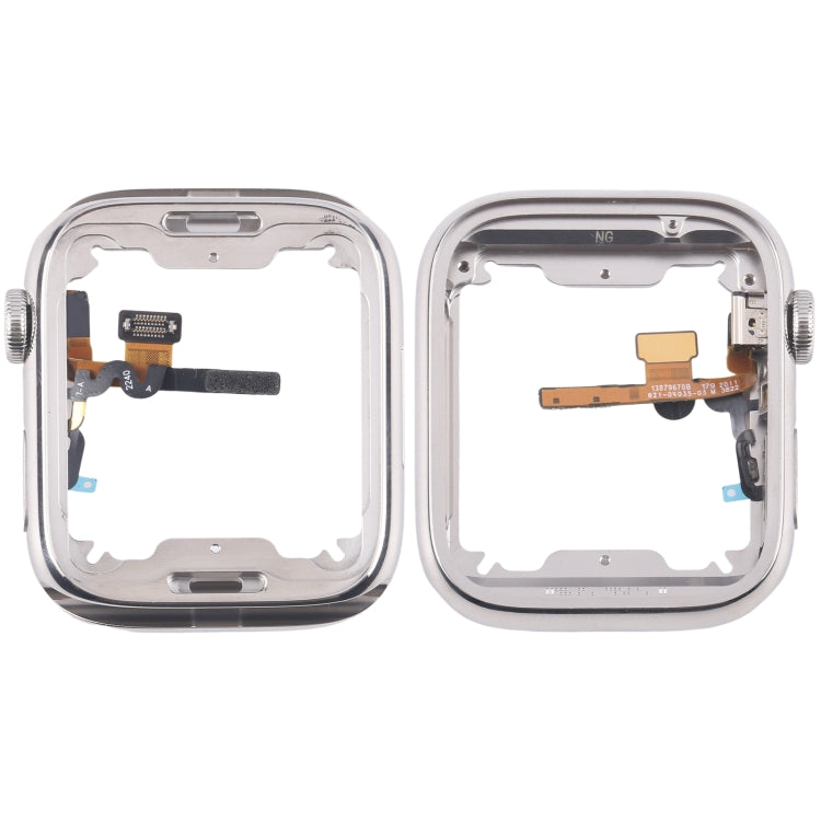 For Apple Watch Series 7 / 8 / 9 45mm LTE Stainless Steel Middle Frame Bezel Plate with Crown Spin Axis Flex Cable (Silver) - Middle Frame by buy2fix | Online Shopping UK | buy2fix