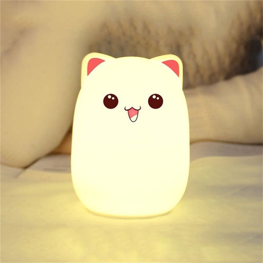 Color Change Cat Shape USB Rechargeable LED Silicone Soft Nightlight (Pink)