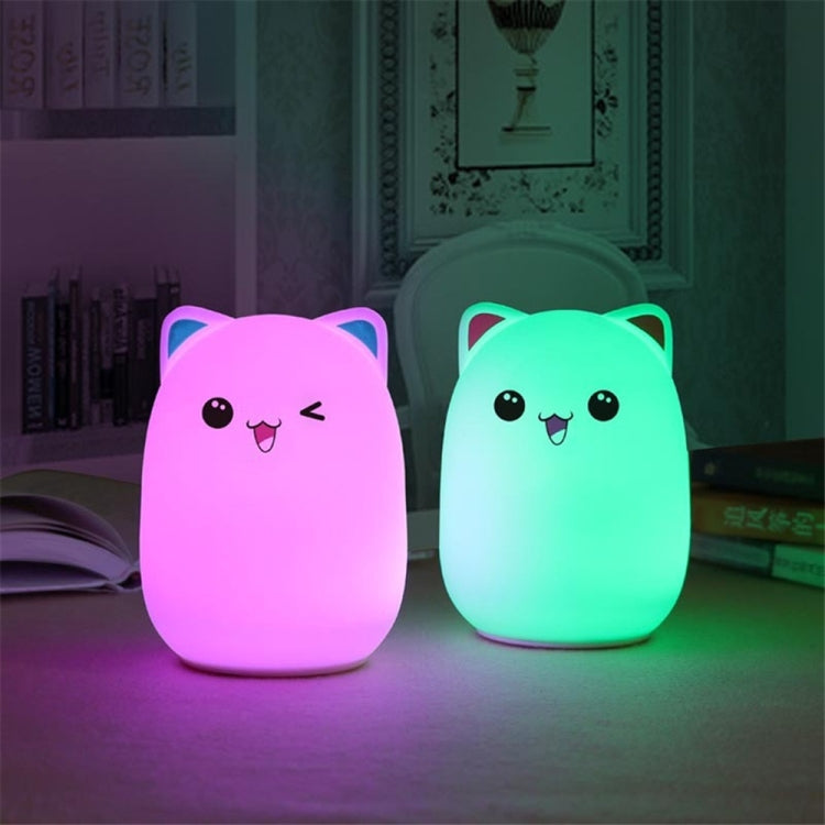 Color Change Cat Shape USB Rechargeable LED Silicone Soft Nightlight (Pink) by YWXLight
