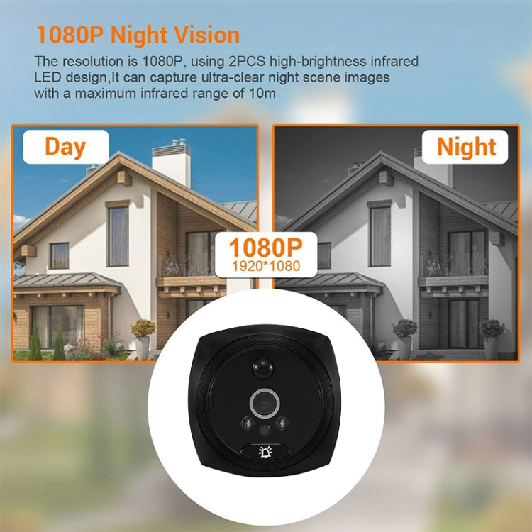 N7 4.5 inch Screen 1080P HD Night Vision Motion Detection Smart Cat Eye Video Doorbell (Black) by buy2fix