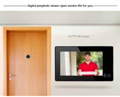 YB-43CH 4.3 inch Screen 1.0MP Security Camera Door Peephole with One-key to Watch Function(Black) - Video DoorBell by buy2fix | Online Shopping UK | buy2fix