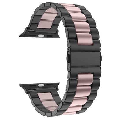 For Apple Watch Series 10 42mm / 9&8&7 41mm / SE 3&SE 2&6&SE&5&4 40mm / 3&2&1 38mm Fold Buckle 3 Beads Stainless Steel Watch Band (Black Pink) by buy2fix