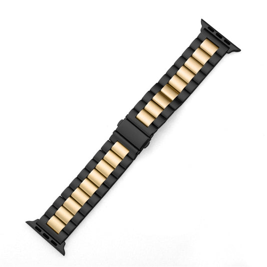 For Apple Watch Series 10 42mm / 9&8&7 41mm / SE 3&SE 2&6&SE&5&4 40mm / 3&2&1 38mm Fold Buckle 3 Beads Stainless Steel Watch Band (Black Gold) by buy2fix