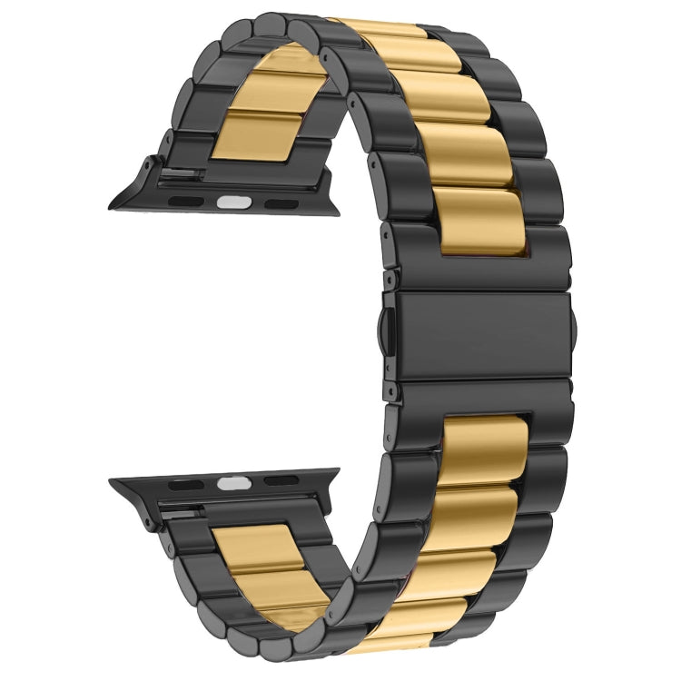 For Apple Watch Series 10 42mm / 9&8&7 41mm / SE 3&SE 2&6&SE&5&4 40mm / 3&2&1 38mm Fold Buckle 3 Beads Stainless Steel Watch Band (Black Gold) by buy2fix