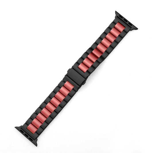 For Apple Watch Series 10 42mm / 9&8&7 41mm / SE 3&SE 2&6&SE&5&4 40mm / 3&2&1 38mm Fold Buckle 3 Beads Stainless Steel Watch Band (Black Red) by buy2fix