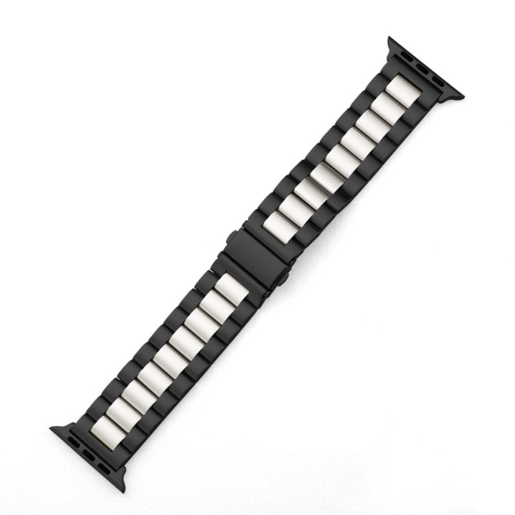 For Apple Watch Series 10 42mm / 9&8&7 41mm / SE 3&SE 2&6&SE&5&4 40mm / 3&2&1 38mm Fold Buckle 3 Beads Stainless Steel Watch Band (Black Silver) by buy2fix
