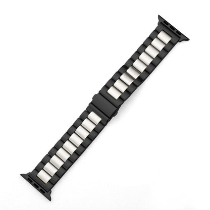 For Apple Watch Series 10 42mm / 9&8&7 41mm / SE 3&SE 2&6&SE&5&4 40mm / 3&2&1 38mm Fold Buckle 3 Beads Stainless Steel Watch Band (Black Silver) by buy2fix