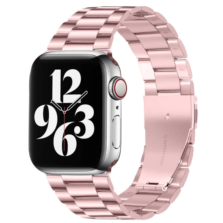 For Apple Watch Series 10 42mm / 9&8&7 41mm / SE 3&SE 2&6&SE&5&4 40mm / 3&2&1 38mm Fold Buckle 3 Beads Stainless Steel Watch Band (Pink) by buy2fix