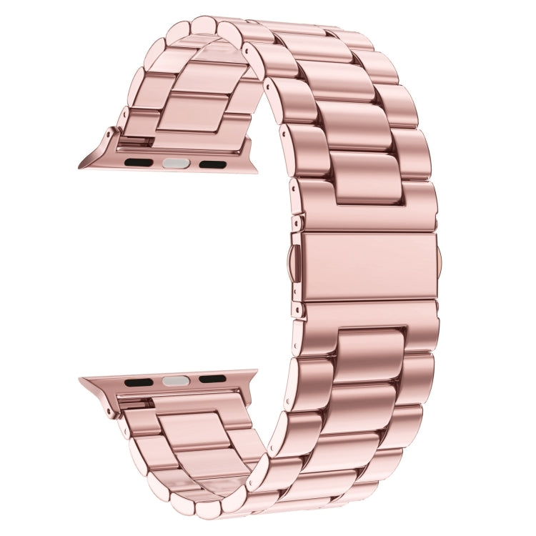 For Apple Watch Series 10 42mm / 9&8&7 41mm / SE 3&SE 2&6&SE&5&4 40mm / 3&2&1 38mm Fold Buckle 3 Beads Stainless Steel Watch Band (Pink) by buy2fix