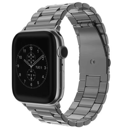 For Apple Watch Series 10 42mm / 9&8&7 41mm / SE 3&SE 2&6&SE&5&4 40mm / 3&2&1 38mm Fold Buckle 3 Beads Stainless Steel Watch Band (Grey) by buy2fix