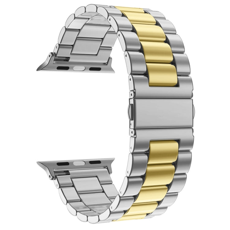 For Apple Watch Series 10 42mm / 9&8&7 41mm / SE 3&SE 2&6&SE&5&4 40mm / 3&2&1 38mm Fold Buckle 3 Beads Stainless Steel Watch Band (Gold + Silver) by buy2fix