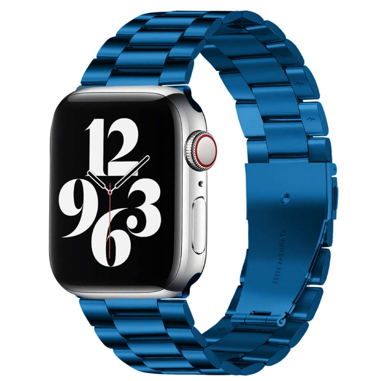 For Apple Watch Series 10 42mm / 9&8&7 41mm / SE 3&SE 2&6&SE&5&4 40mm / 3&2&1 38mm Fold Buckle 3 Beads Stainless Steel Watch Band (Blue) by buy2fix