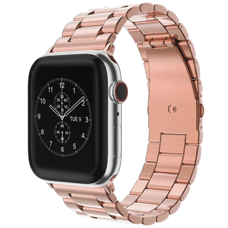 For Apple Watch Series 10 42mm / 9&8&7 41mm / SE 3&SE 2&6&SE&5&4 40mm / 3&2&1 38mm Fold Buckle 3 Beads Stainless Steel Watch Band(Rose Gold) by buy2fix
