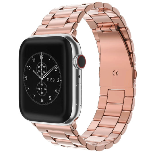 For Apple Watch Series 10 42mm / 9&8&7 41mm / SE 3&SE 2&6&SE&5&4 40mm / 3&2&1 38mm Fold Buckle 3 Beads Stainless Steel Watch Band(Rose Gold) by buy2fix