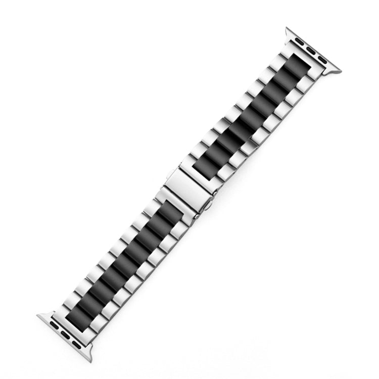 For Apple Watch Series 10 42mm / 9&8&7 41mm / SE 3&SE 2&6&SE&5&4 40mm / 3&2&1 38mm Fold Buckle 3 Beads Stainless Steel Watch Band (Silver Black) by buy2fix
