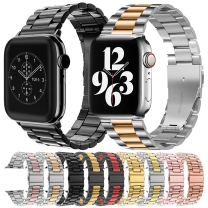 For Apple Watch Series 10 42mm / 9&8&7 41mm / SE 3&SE 2&6&SE&5&4 40mm / 3&2&1 38mm Fold Buckle 3 Beads Stainless Steel Watch Band(Black) by buy2fix