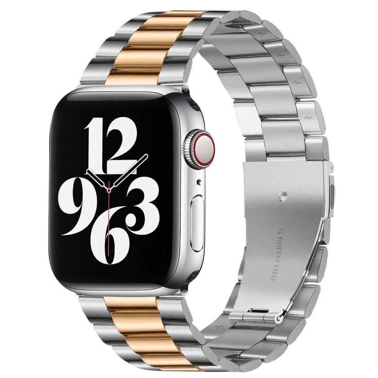 Fold Buckle 3 Beads Stainless Steel Watch Band For Apple Watch Ultra 49mm&Watch Ultra 2 49mm / Series 10 46mm / 9&8&7 45mm / SE 3&SE 2&6&SE&5&4 44mm / 3&2&1 42mm(Silver+Rose Gold) by buy2fix
