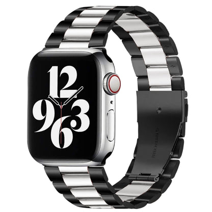 Fold Buckle 3 Beads Stainless Steel Watch Band For Apple Watch Ultra 49mm&Watch Ultra 2 49mm / Series 10 46mm / 9&8&7 45mm / SE 3&SE 2&6&SE&5&4 44mm / 3&2&1 42mm (Black Silver) by buy2fix