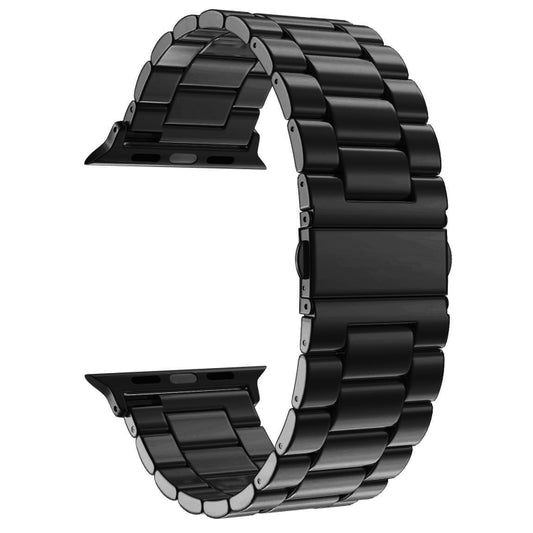 Fold Buckle 3 Beads Stainless Steel Watch Band For Apple Watch Ultra 49mm&Watch Ultra 2 49mm / Series 10 46mm / 9&8&7 45mm / SE 3&SE 2&6&SE&5&4 44mm / 3&2&1 42mm(Black) - Watch Bands by buy2fix | Online Shopping UK | buy2fix