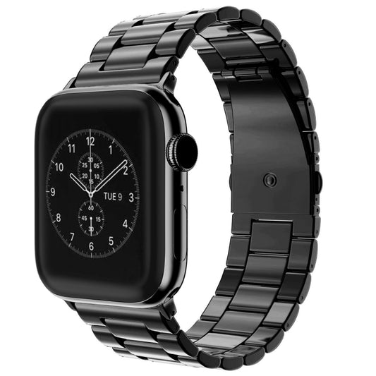 Fold Buckle 3 Beads Stainless Steel Watch Band For Apple Watch Ultra 49mm&Watch Ultra 2 49mm / Series 10 46mm / 9&8&7 45mm / SE 3&SE 2&6&SE&5&4 44mm / 3&2&1 42mm(Black) - Watch Bands by buy2fix | Online Shopping UK | buy2fix