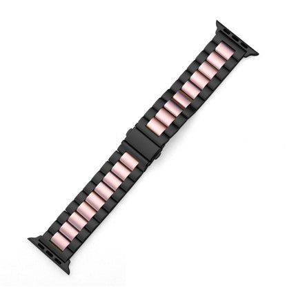Fold Buckle 3 Beads Stainless Steel Watch Band For Apple Watch Ultra 49mm&Watch Ultra 2 49mm / Series 10 46mm / 9&8&7 45mm / SE 3&SE 2&6&SE&5&4 44mm / 3&2&1 42mm(Black Pink) by buy2fix