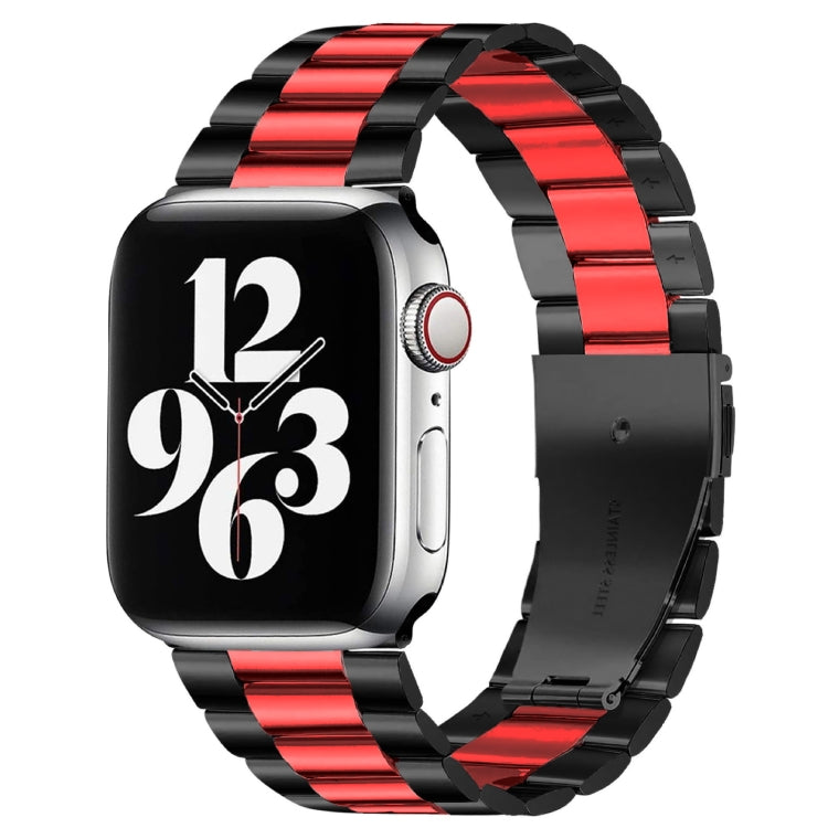 Fold Buckle 3 Beads Stainless Steel Watch Band For Apple Watch Ultra 49mm&Watch Ultra 2 49mm / Series 10 46mm / 9&8&7 45mm / SE 3&SE 2&6&SE&5&4 44mm / 3&2&1 42mm(Black Red) by buy2fix