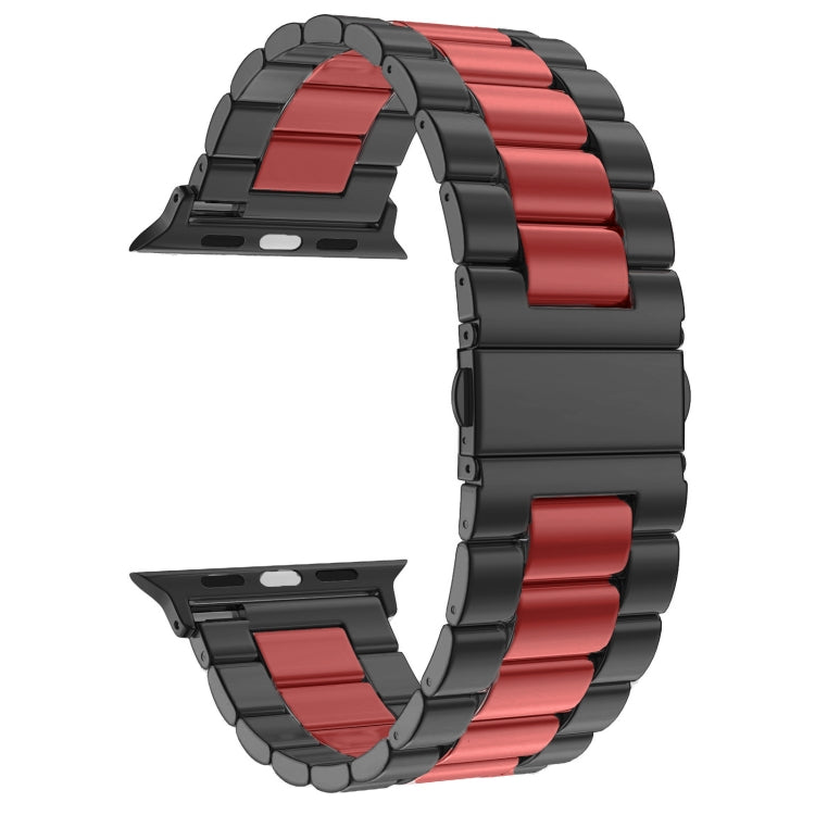 Fold Buckle 3 Beads Stainless Steel Watch Band For Apple Watch Ultra 49mm&Watch Ultra 2 49mm / Series 10 46mm / 9&8&7 45mm / SE 3&SE 2&6&SE&5&4 44mm / 3&2&1 42mm(Black Red) by buy2fix