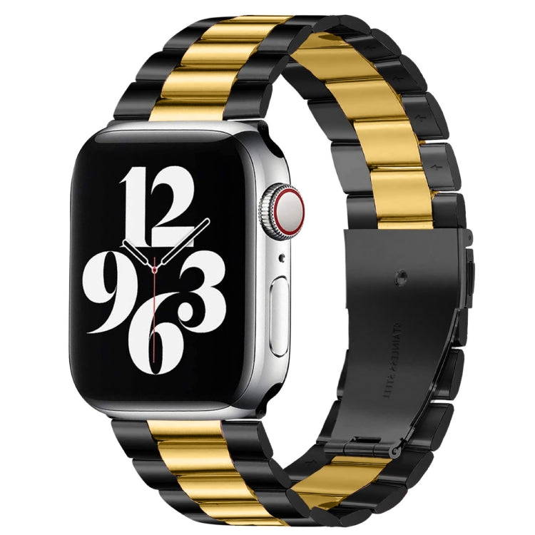 Fold Buckle 3 Beads Stainless Steel Watch Band For Apple Watch Ultra 49mm&Watch Ultra 2 49mm / Series 10 46mm / 9&8&7 45mm / SE 3&SE 2&6&SE&5&4 44mm / 3&2&1 42mm(Black Gold) by buy2fix
