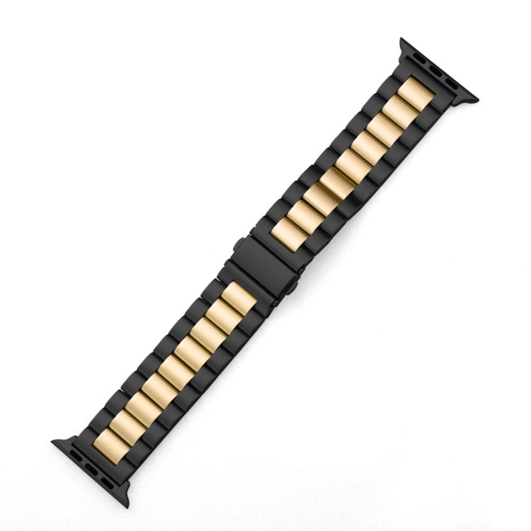 Fold Buckle 3 Beads Stainless Steel Watch Band For Apple Watch Ultra 49mm&Watch Ultra 2 49mm / Series 10 46mm / 9&8&7 45mm / SE 3&SE 2&6&SE&5&4 44mm / 3&2&1 42mm(Black Gold) by buy2fix