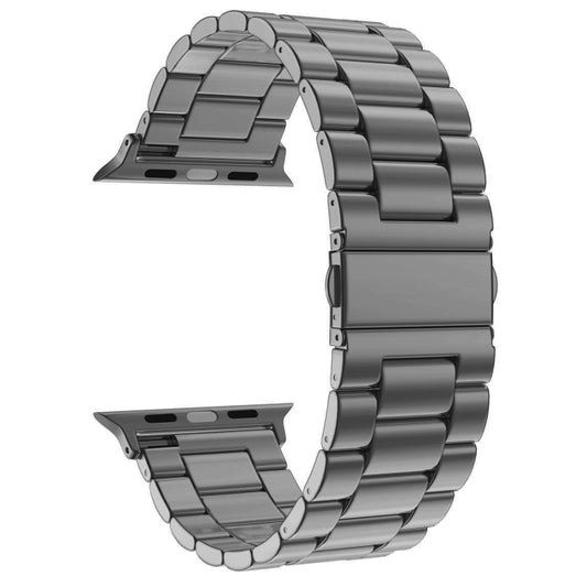 Fold Buckle 3 Beads Stainless Steel Watch Band For Apple Watch Ultra 49mm&Watch Ultra 2 49mm / Series 10 46mm / 9&8&7 45mm / SE 3&SE 2&6&SE&5&4 44mm / 3&2&1 42mm(Grey) - Watch Bands by buy2fix | Online Shopping UK | buy2fix