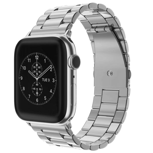 Fold Buckle 3 Beads Stainless Steel Watch Band For Apple Watch Ultra 49mm&Watch Ultra 2 49mm / Series 10 46mm / 9&8&7 45mm / SE 3&SE 2&6&SE&5&4 44mm / 3&2&1 42mm(Silver) - Watch Bands by buy2fix | Online Shopping UK | buy2fix