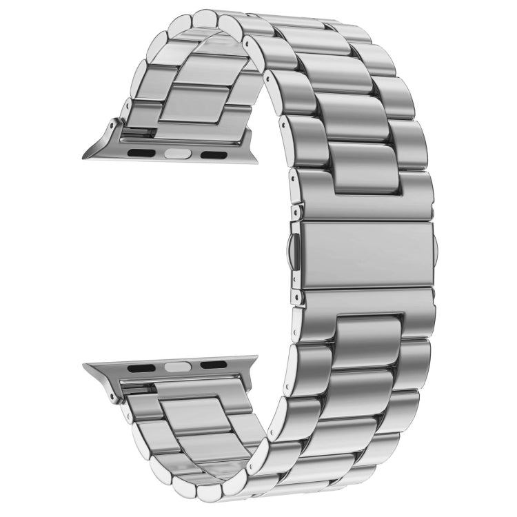 Fold Buckle 3 Beads Stainless Steel Watch Band For Apple Watch Ultra 49mm&Watch Ultra 2 49mm / Series 10 46mm / 9&8&7 45mm / SE 3&SE 2&6&SE&5&4 44mm / 3&2&1 42mm(Silver) - Watch Bands by buy2fix | Online Shopping UK | buy2fix