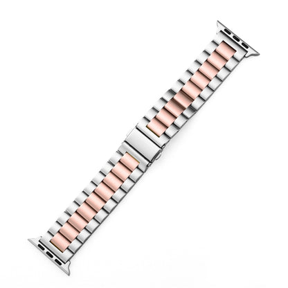 Fold Buckle 3 Beads Stainless Steel Watch Band For Apple Watch Ultra 49mm&Watch Ultra 2 49mm / Series 10 46mm / 9&8&7 45mm / SE 3&SE 2&6&SE&5&4 44mm / 3&2&1 42mm(Silver Pink) by buy2fix