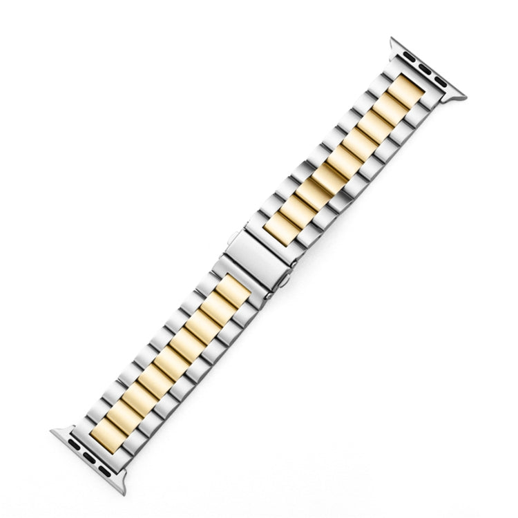 Fold Buckle 3 Beads Stainless Steel Watch Band For Apple Watch Ultra 49mm&Watch Ultra 2 49mm / Series 10 46mm / 9&8&7 45mm / SE 3&SE 2&6&SE&5&4 44mm / 3&2&1 42mm(Silver Yellow) by buy2fix